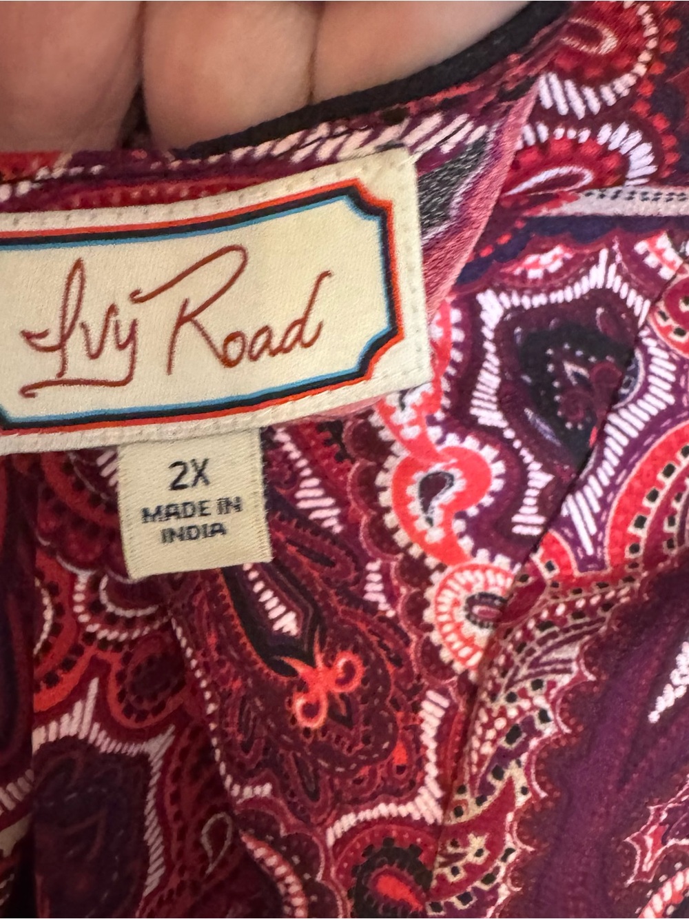Red Paisley Neckline Ring-Accent Dress  PLUS: 2X    #CL - Picture 7 of 7